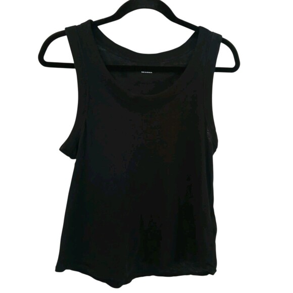 MADEWELL WOMEN'S TRUE BLACK WHISPER COTTON SCOOPNECK RIBBED TRIM TANK TOP Sz L - Picture 2 of 11